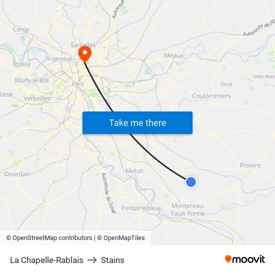 La Chapelle-Rablais to Stains map