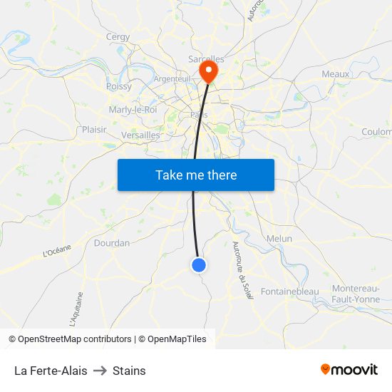 La Ferte-Alais to Stains map