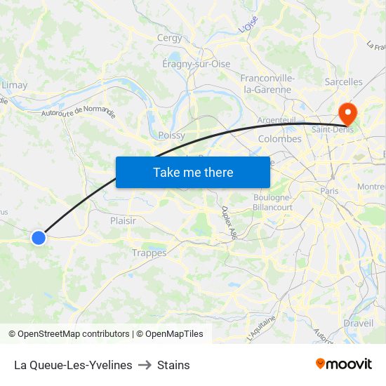 La Queue-Les-Yvelines to Stains map