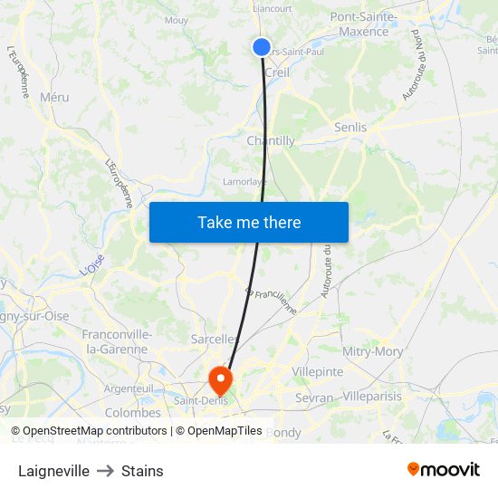 Laigneville to Stains map