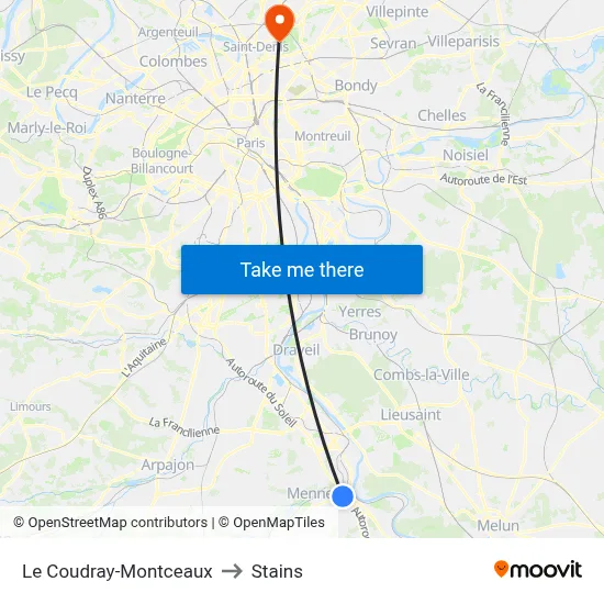 Le Coudray-Montceaux to Stains map