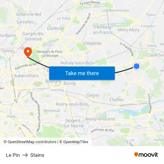 Le Pin to Stains map