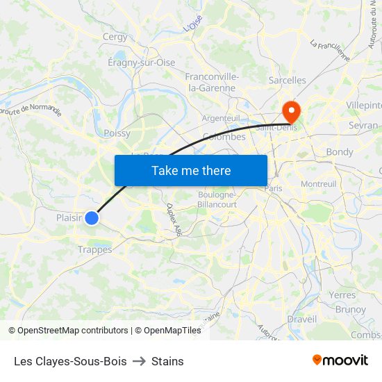 Les Clayes-Sous-Bois to Stains map