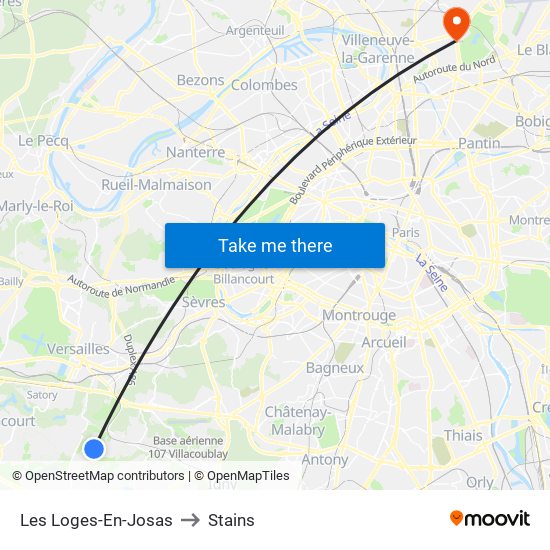 Les Loges-En-Josas to Stains map