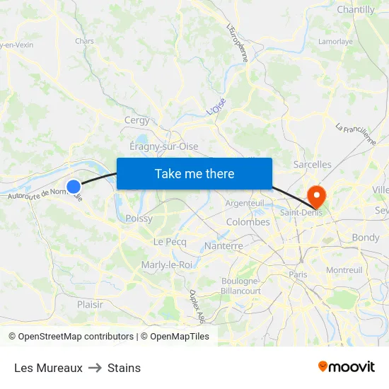 Les Mureaux to Stains map