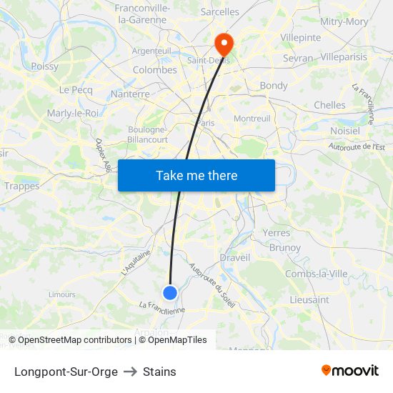 Longpont-Sur-Orge to Stains map