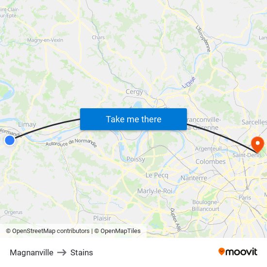 Magnanville to Stains map