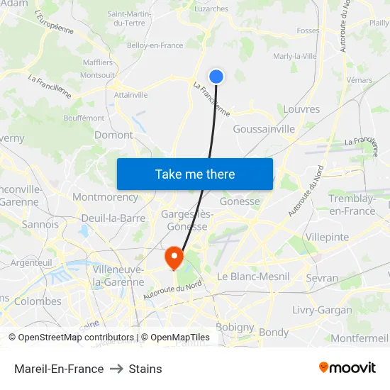Mareil-En-France to Stains map