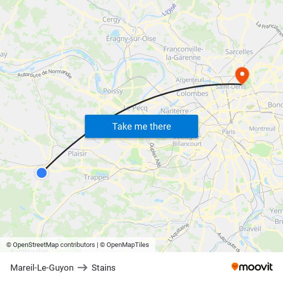 Mareil-Le-Guyon to Stains map