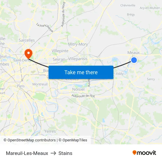 Mareuil-Les-Meaux to Stains map