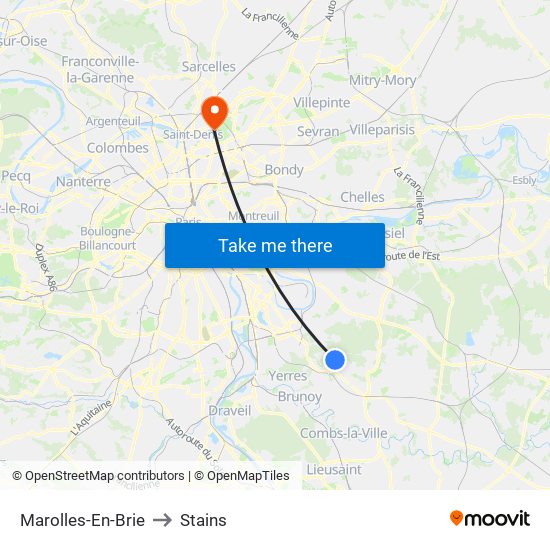 Marolles-En-Brie to Stains map