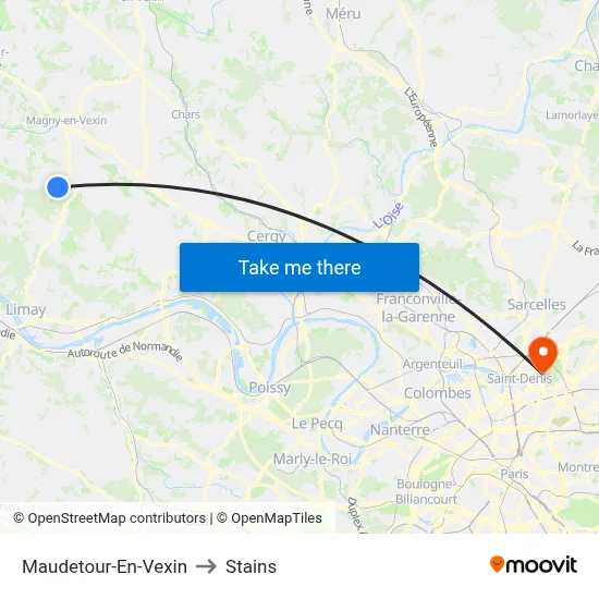 Maudetour-En-Vexin to Stains map