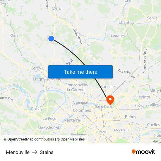 Menouville to Stains map