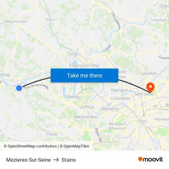 Mezieres-Sur-Seine to Stains map