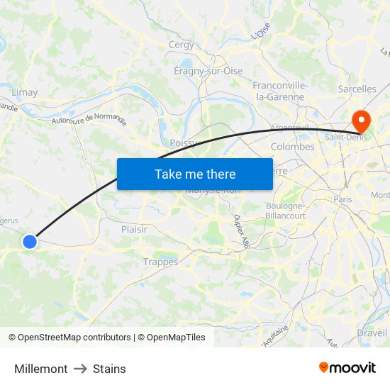 Millemont to Stains map
