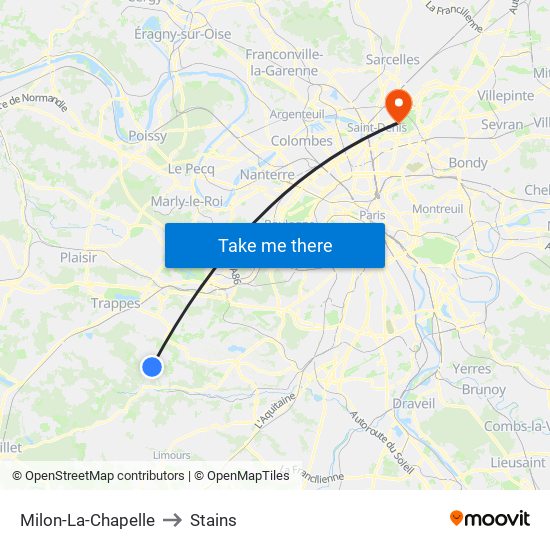 Milon-La-Chapelle to Stains map