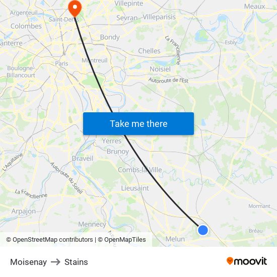 Moisenay to Stains map