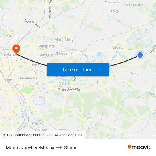 Montceaux-Les-Meaux to Stains map