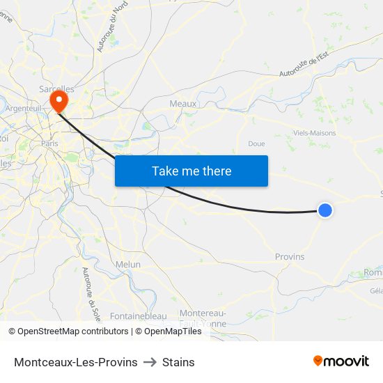 Montceaux-Les-Provins to Stains map