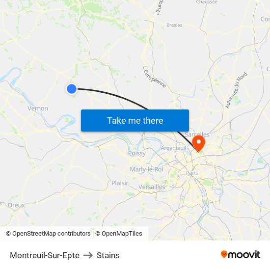 Montreuil-Sur-Epte to Stains map