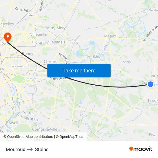 Mouroux to Stains map