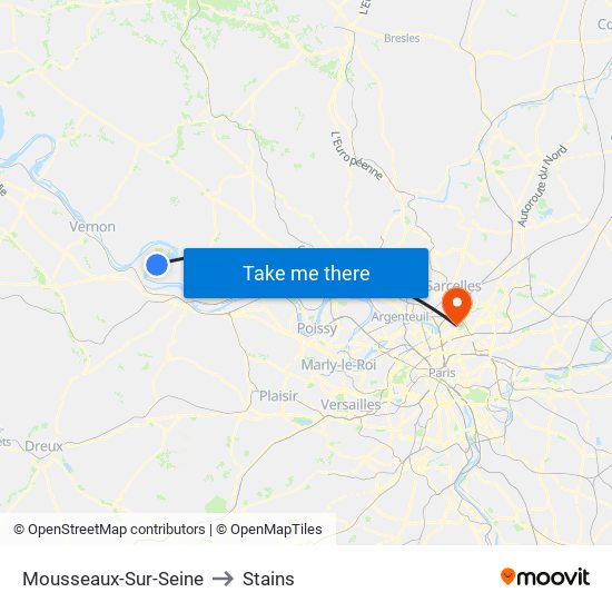 Mousseaux-Sur-Seine to Stains map