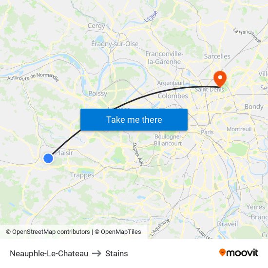 Neauphle-Le-Chateau to Stains map