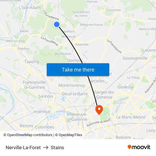 Nerville-La-Foret to Stains map