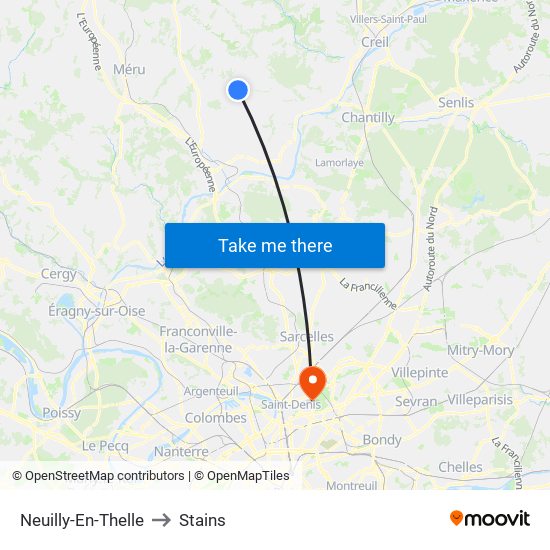 Neuilly-En-Thelle to Stains map