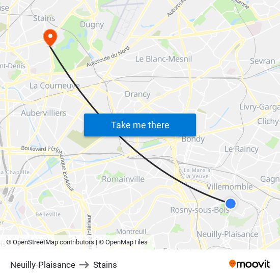 Neuilly-Plaisance to Stains map