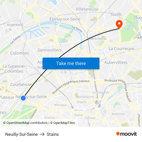 Neuilly-Sur-Seine to Stains map