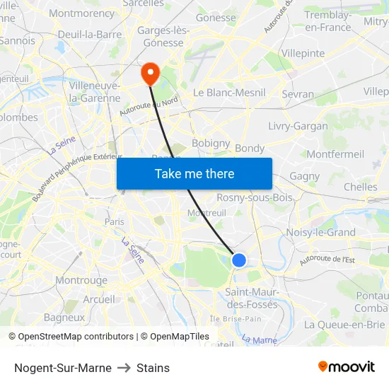 Nogent-Sur-Marne to Stains map