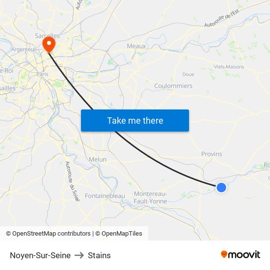 Noyen-Sur-Seine to Stains map