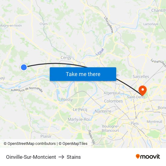 Oinville-Sur-Montcient to Stains map