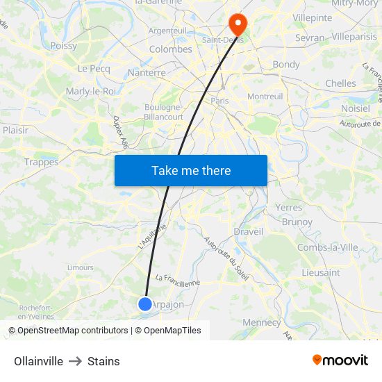 Ollainville to Stains map