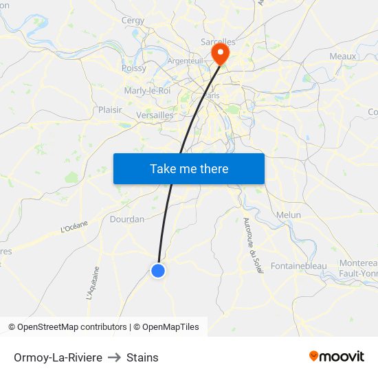 Ormoy-La-Riviere to Stains map