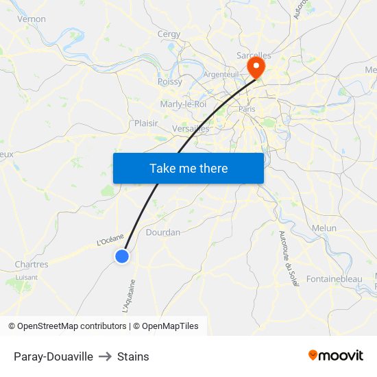 Paray-Douaville to Stains map