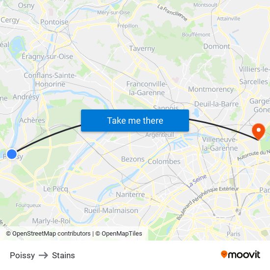 Poissy to Stains map