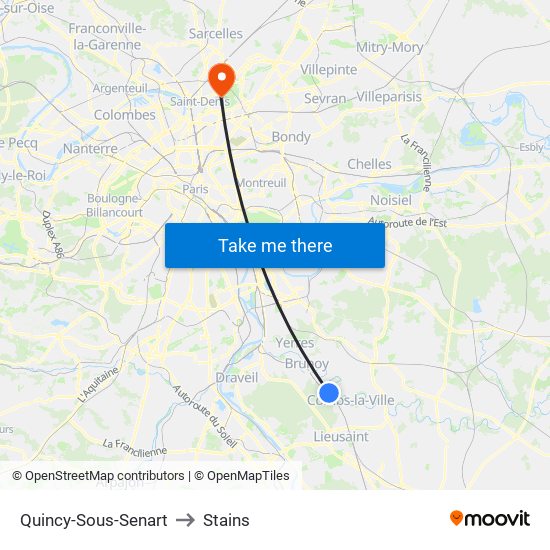 Quincy-Sous-Senart to Stains map