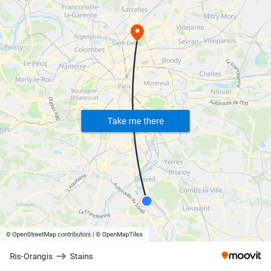 Ris-Orangis to Stains map