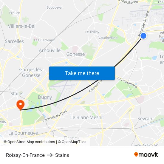 Roissy-En-France to Stains map