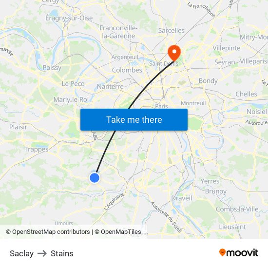 Saclay to Stains map