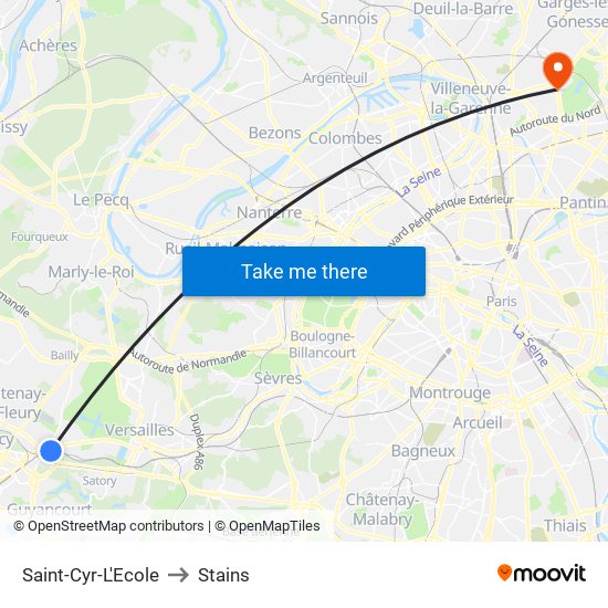Saint-Cyr-L'Ecole to Stains map