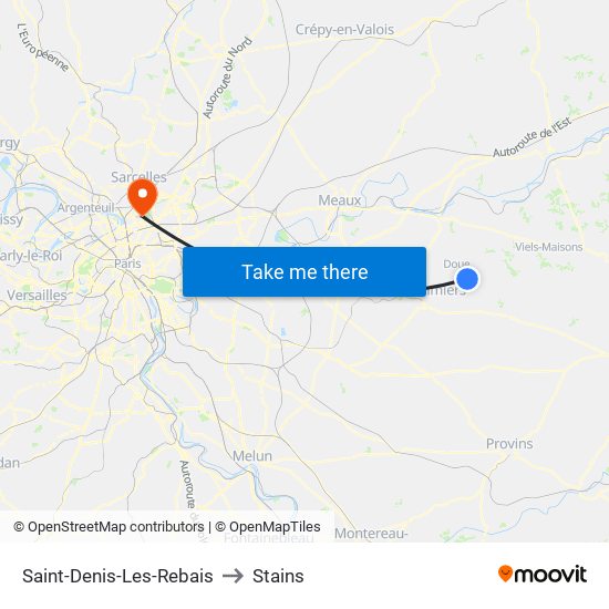 Saint-Denis-Les-Rebais to Stains map