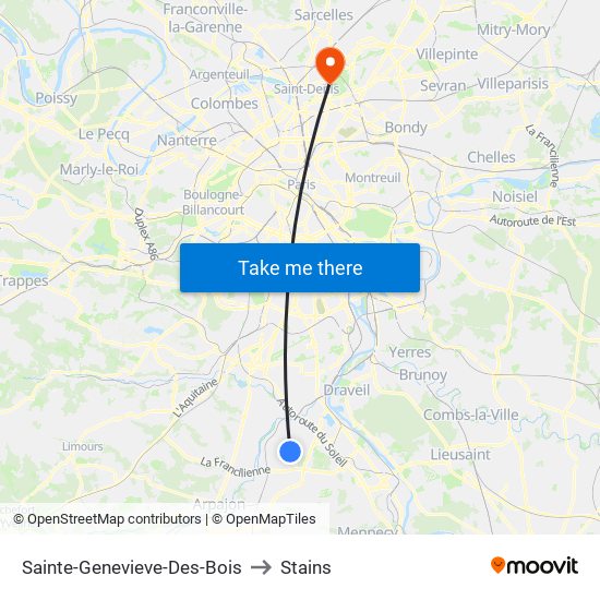 Sainte-Genevieve-Des-Bois to Stains map