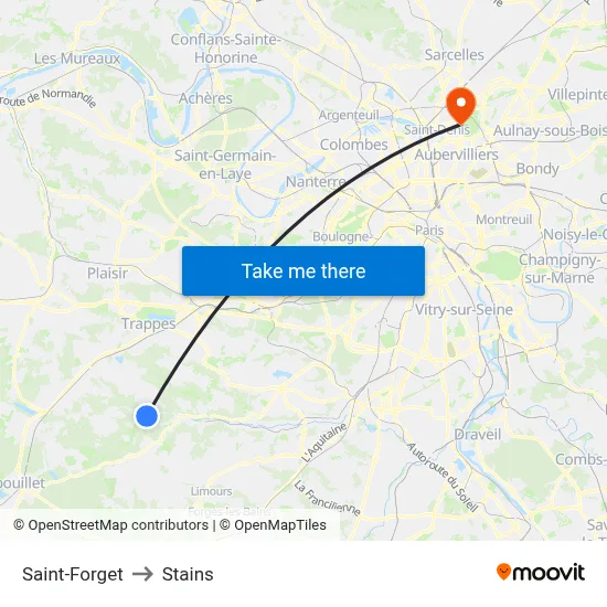 Saint-Forget to Stains map