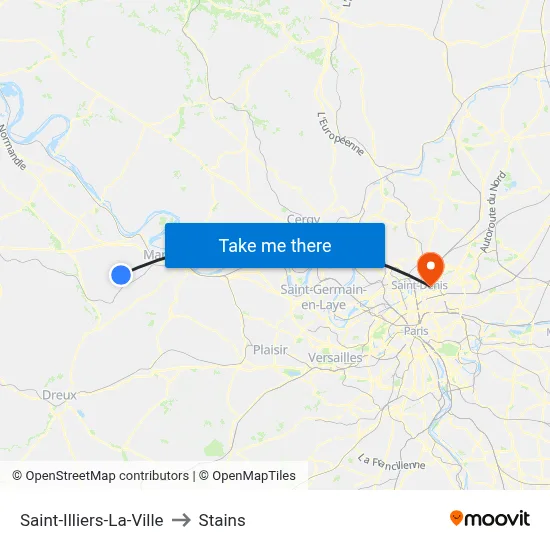 Saint-Illiers-La-Ville to Stains map