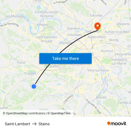 Saint-Lambert to Stains map