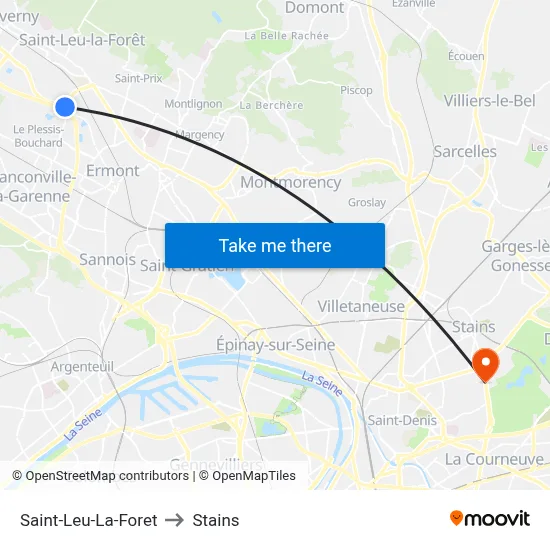 Saint-Leu-La-Foret to Stains map