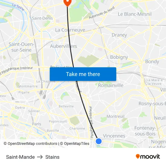 Saint-Mande to Stains map